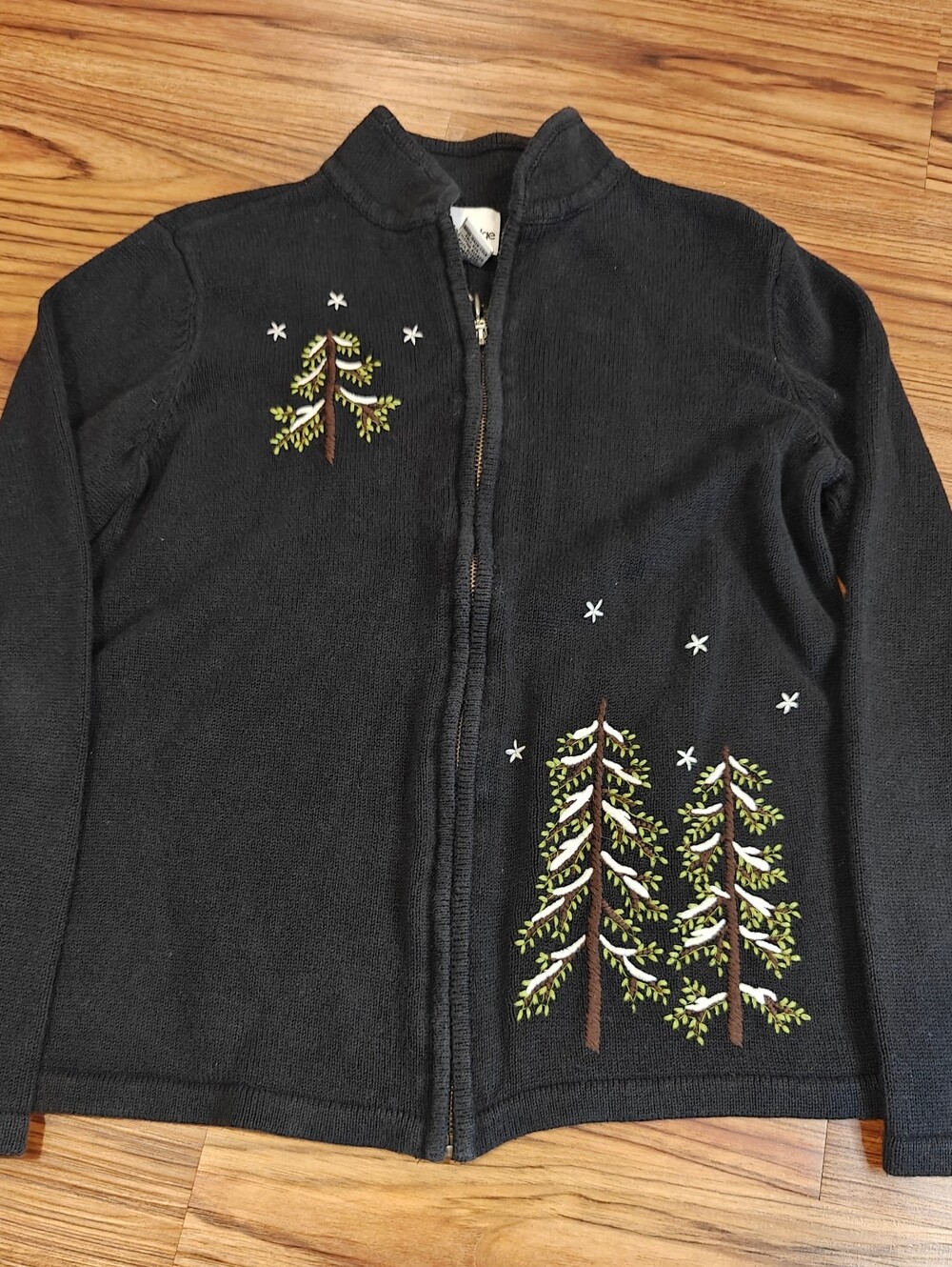 Vintage Beckenridge Black Zip Front Jacket with Embroidered Pine Trees